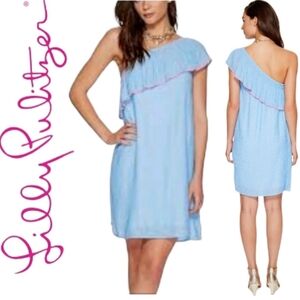 Lilly Pulitzer Blue Emmeline One Shoulder Dress, Size L